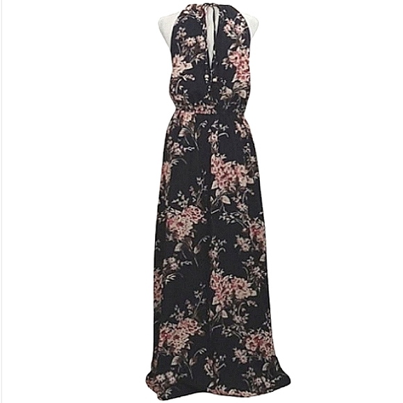 Lulus Feel The Music Midnight Blue Floral Print Maxi Dress Sz Medium - Picture 10 of 15